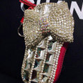 Big Bowknot Crystal Auto Key Bag Pocket Genuine Leather Car Key Case Key Chain - Red