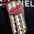 Bling lips Crystal Auto Key Bag Pocket Genuine Leather Car Key Case Key Chain - Red
