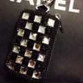 Double Crystal Auto Key Bag Pocket Genuine Leather Car Key Case Key Chain - Black