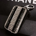 Luxury Crystal Auto Key Bag Genuine Leather Car Key Case Pocket Key Chain - Black