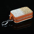 Luxury Crystal Auto Key Bag Genuine Leather Car Key Case Pocket Key Chain - Champagne