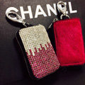 Luxury Crystal Auto Key Bag Genuine Leather Car Key Case Pocket Key Chain - Rose