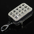 Luxury Crystal Auto Key Bag Pocket Genuine Leather Car Key Case Key Chain - Black A