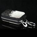 Luxury Crystal Auto Key Bag Pocket Genuine Leather Car Key Case Key Chain - Black