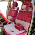 Ayrg Bowknot Dot Lace Universal Auto Car Seat Covers Plush Velvet Full Set 21pcs - Red pink