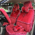 Ayrg Bowknot Dot Lace Universal Auto Car Seat Covers Velvet Plush Full Set 19pcs - Red