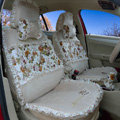 Ayrg Bowknot Floral Lace Universal Auto Car Seat Covers Velvet Plush Full Set 19pcs - Beige