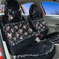 Ayrg Bowknot Floral Lace Universal Auto Car Seat Covers Velvet Plush Full Set 19pcs - Black