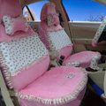 Ayrg Bowknot Floral Lace Universal Auto Car Seat Covers Velvet Plush Full Set 19pcs - Pink