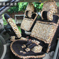 Ayrg Bowknot Leopard Lace Universal Auto Car Seat Covers Velvet Plush Full Set 19pcs - Black