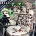 Ayrg Bowknot Zebra Lace Universal Auto Car Seat Covers Velvet Plush Full Set 19pcs - Beige