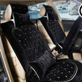 Embroidery Flower Universal Automobile Car Seat Cover Flannel Cushion 9pcs - Black