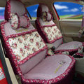 Ayrg Floral print Lace Universal Auto Car Seat Cover Ice Silk Full Set 19pcs - Rose red