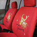 Universal Cotton Taurus Cow Print Auto Car Seat Cover 19pcs Sets - Red