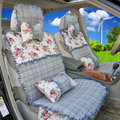 Universal Flax Cotton Hawaiian floral Print Lace Car Seat Cover Cushion 10pcs Sets - Gray