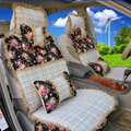 Universal Flax Cotton floral Print Lace Car Seat Cover Cushion 10pcs Sets - Black+Beige