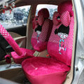 Universal Velvet Cute Girls Polka Dots print Car Seat Cover 18pcs Sets - Rose