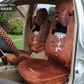Universal Winter Velvet Girls Polka Dots print Auto Seat Cover 18pcs Sets - Coffee