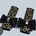 Black Bowknot Leopard Print PU Leather Automobile Seat Safety Belt Covers Car Decoration 2pcs - Gold