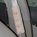 Luxury Flower Print Bud Silk Velvet Automotive Seat Safety Belt Covers Car Decoration 2pcs - Pink