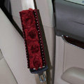 Luxury Flower Print Bud Silk Velvet Automotive Seat Safety Belt Covers Car Decoration 2pcs - Rose