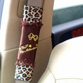 Pretty Bowknot Bud Silk Velvet Leopard Print Auto Seat Safety Belt Covers Car Decoration 2pcs - Brown