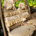 Princess Bowknot Polka Dot Ice Silk Bud Silk Universal Auto Car Seat Cover Sandwich 26pcs Sets - Beige
