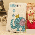 Bling Elephant Crystal Cases Pearls Cover for Samsung Galaxy Note 4 N9100 - Blue