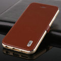 Classic Aluminum Bracket Holster Genuine Flip Leather Shell for iPhone 6 Plus 5.5 - Brown