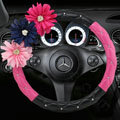 Best Flower Crystal Female PU Leather Car Steering Wheel Covers 15 inch 38CM - Rose Black