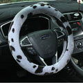 Calssic Fuzzy Milk Cow Print Winter Plush Car Steering Wheel Covers 15 inch 38CM - Gray