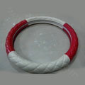 Calssic Rhomb Sheepskin Leather Car Steering Wheel Covers 15 inch 38CM - Red White