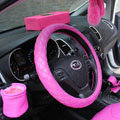 Calssic Rhomb Sheepskin Leather Car Steering Wheel Covers 15 inch 38CM - Rose