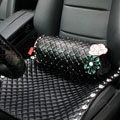 Calssic Rose Crystal Beaded Auto Lumbar Pillow Sheepskin Round Support Cushion 1pcs - Black