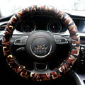 Calssic Winter Camo Plush Car Steering Wheel Covers 15 inch 38CM - Brown