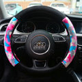 Calssic Winter Camo Plush Car Steering Wheel Covers 15 inch 38CM - Pink Black