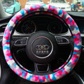 Calssic Winter Camo Plush Car Steering Wheel Covers 15 inch 38CM - Pink