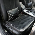 Calssic Women Rhinestone Genuine Sheepskin Pad Universal Car Seat Cushion 1pcs - Black