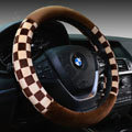 Classic Plaid Winter Plush Car Steering Wheel Covers 15 inch 38CM - Beige Coffee