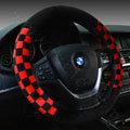 Classic Plaid Winter Plush Car Steering Wheel Covers 15 inch 38CM - Red Black