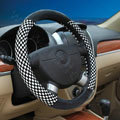 Classic Small Plaid Winter Velvet Car Steering Wheel Covers 15 inch 38CM - Black White