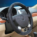 Classic Small Plaid Winter Velvet Car Steering Wheel Covers 15 inch 38CM - Black