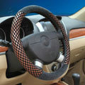 Classic Small Plaid Winter Velvet Car Steering Wheel Covers 15 inch 38CM - Brown Black