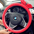 Cute Female Bowknot Suede Velvet Auto Steering Wheel Covers 15 inch 38CM - Red