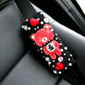 Cute Female Heart Bear Pearl Crystal Beaded Auto Seat Safety Belt Covers 2pcs - Black
