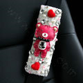 Cute Female Heart Bear Pearl Crystal Beaded Auto Seat Safety Belt Covers 2pcs - White