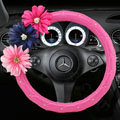 Cute Princess Flower Crystal PU Leather Car Steering Wheel Covers 15 inch 38CM - Rose