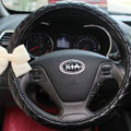 Cute Women Bowknot PU Leather Grip Car Steering Wheel Covers 15 inch 38CM - Black