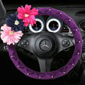Delicate Flower Flocking Rhinestone Car Steering Wheel Covers 15 inch 38CM - Purple