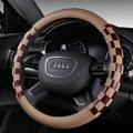 Discount Classic Plaids PU Leather Car Steering Wheel Covers 15 inch 38CM - Beige Brown